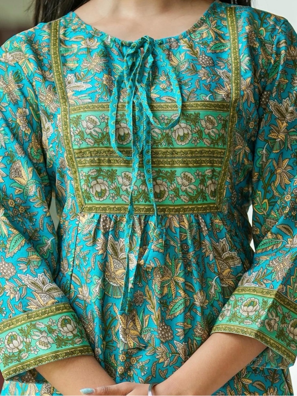 Yash Gallery Teal and Green Floral Tunic Dress